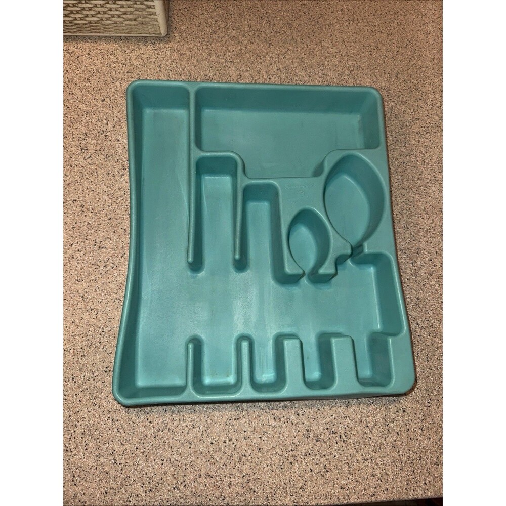 Rubbermaid Vtg Teal Green Silverware Flatware Tray Utensil Holder 2920 6 Slot